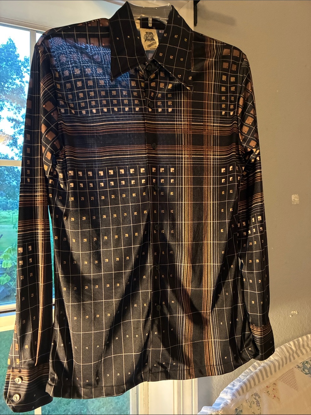 Vintage Men's Kennington Ltd Black and Brown Plaid Button-Up Shirt Medium
